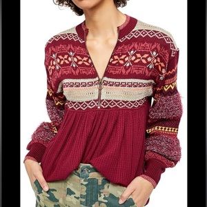 Free People Burgundy and Cream Sweater